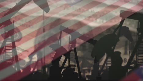 animation of pump jacks over american flag