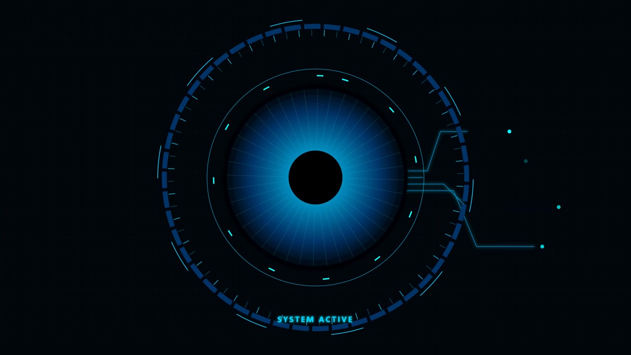 Futuristic Digital Eye Interface with System Active Text