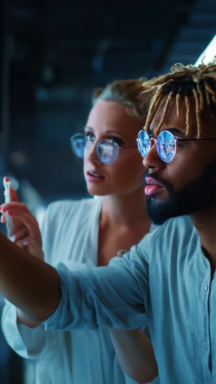 A Collaborative Moment: Two Professionals Engaged in a Dynamic Discussion While Analyzing Visual Data, Showcasing Teamwork and Communication Skills