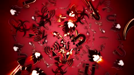 símbolos de peligro nuclear, animación, con canal alfa, bucle