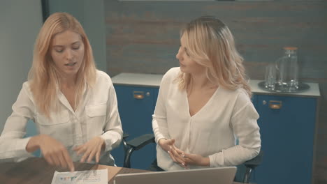 Pretty-Young-Blonde-Women-Discuss-About-Business-Documents