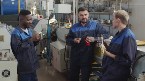 plant workers on lunch break