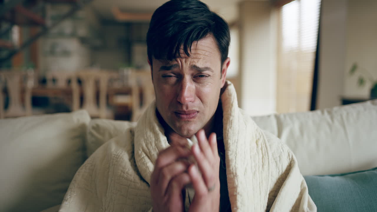 집에서 병에 걸린 남자