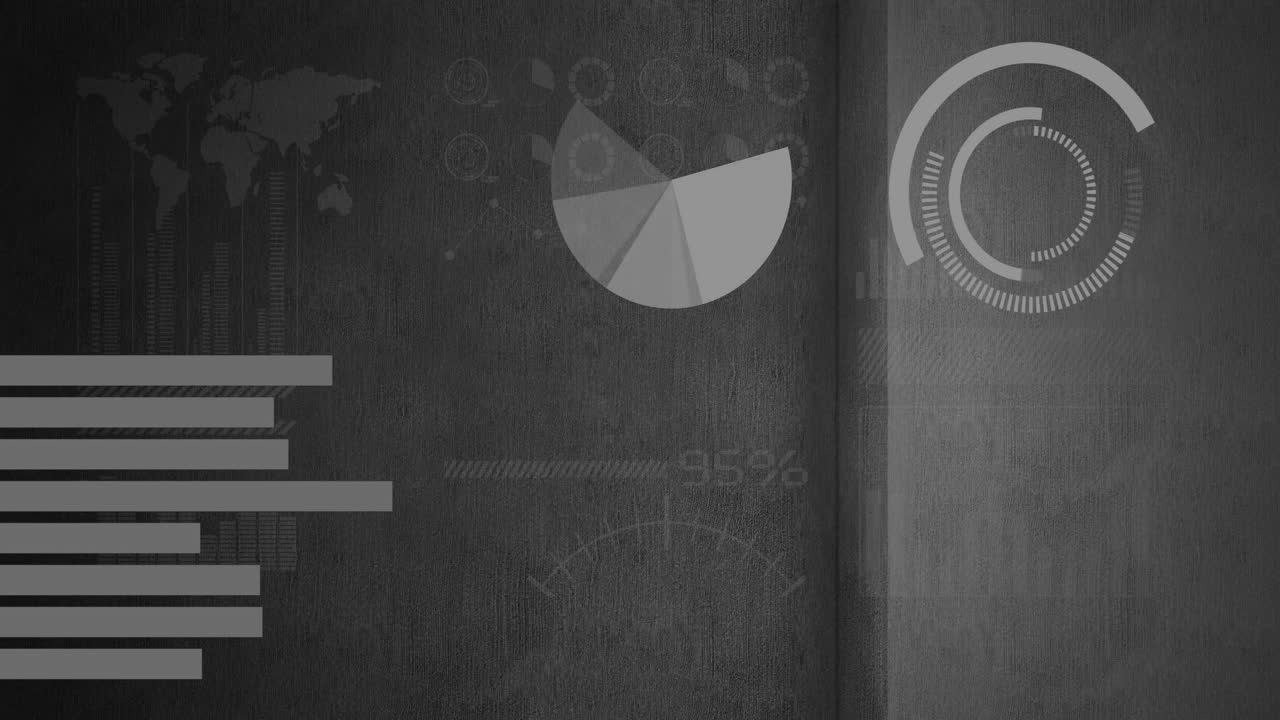 Animation of financial data processing over dark background