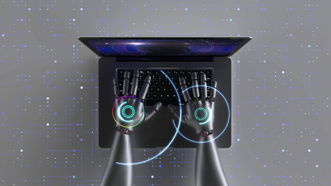 mani robot avanzate che utilizzano un computer portatile