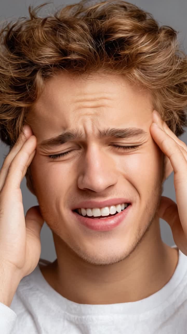 A Young Man Experiencing Severe Discomfort: Captured Moments of Pain and Distress in a Series of Expressions Portraying Emotional Struggle