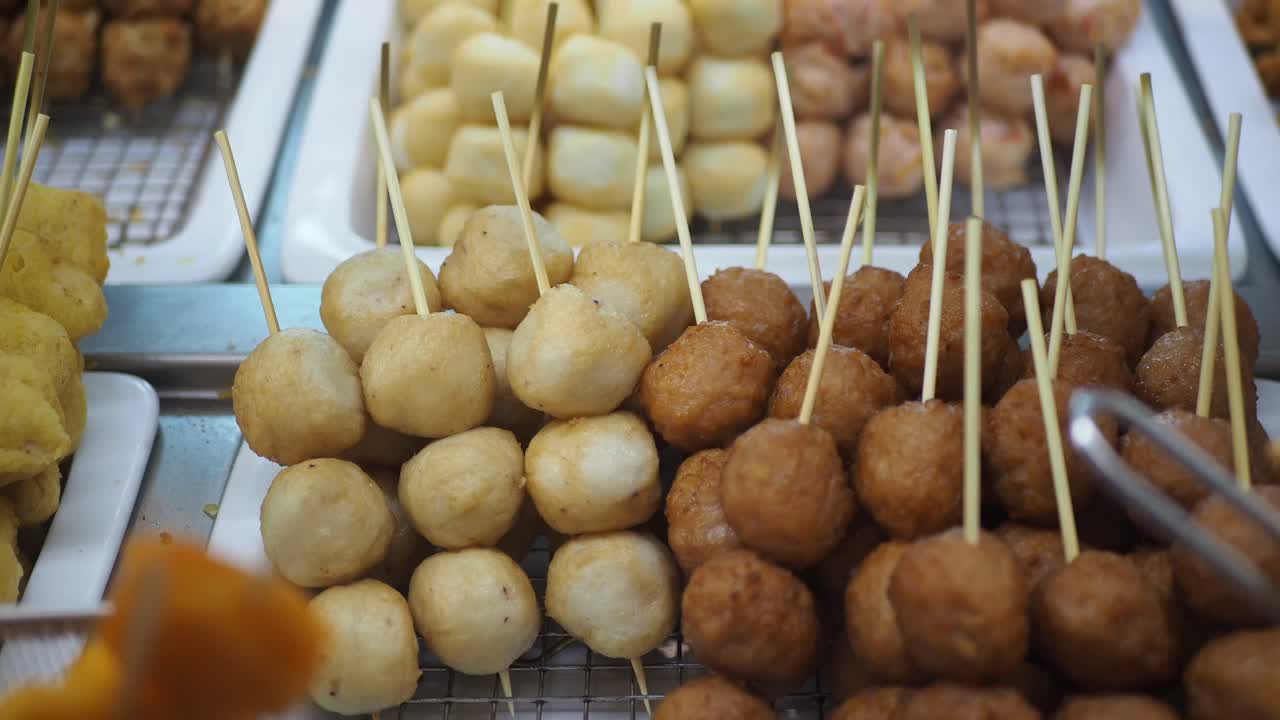 Selection of Street Food Meatballs on Skewers