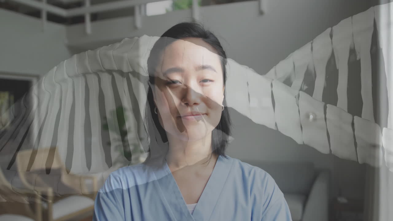 아시아 여성 의사 위에 dna 스트랜드의 애니메이션