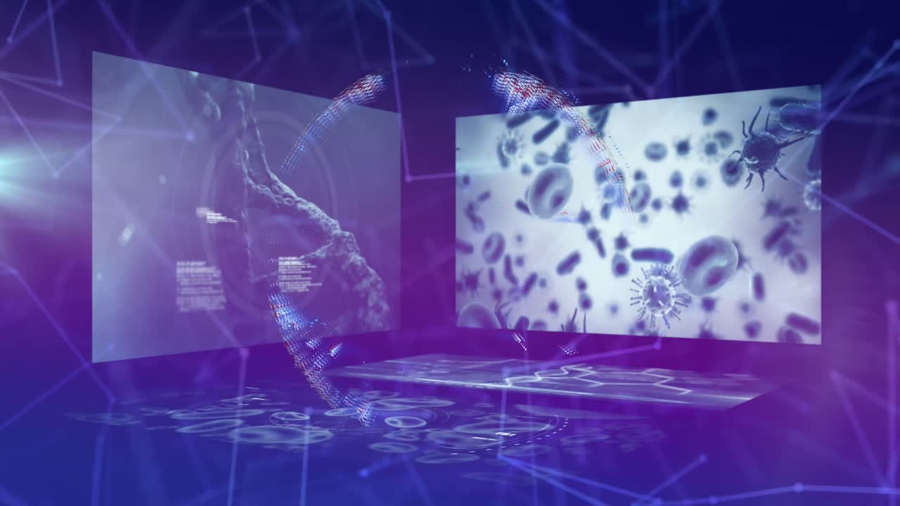 스크린과 떠다니는 세포에 과학적 데이터 처리를 통해 지구의 애니메이션