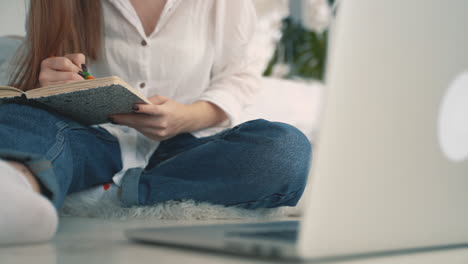 mujer irreconocible dibujando y trabajando con una laptop