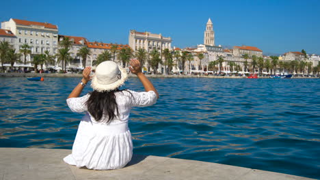 Reisende-Frau-Reist-In-Split,-Kroatien.