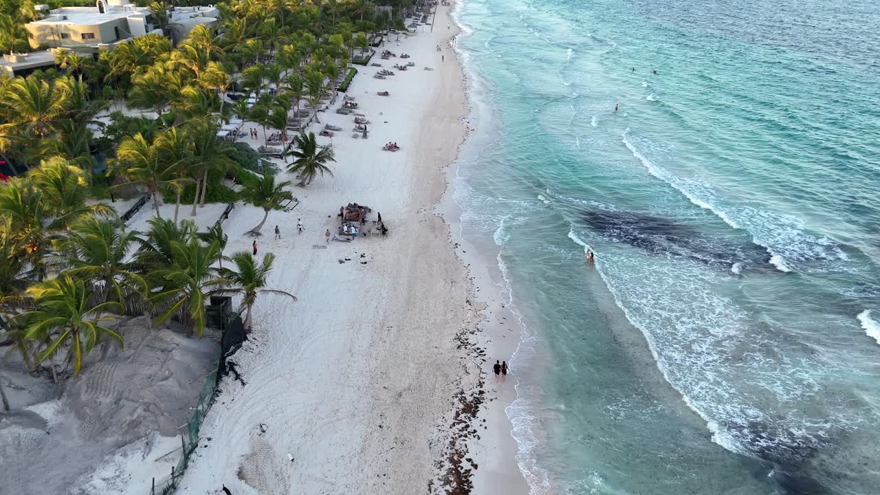 Tropical White Sand Beach in Tulum, Riviera Maya Aerial