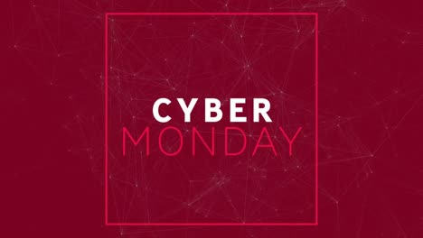 Digital-animation-of-cyber-monday-text-banner-against-network-of-connections-on-red-background