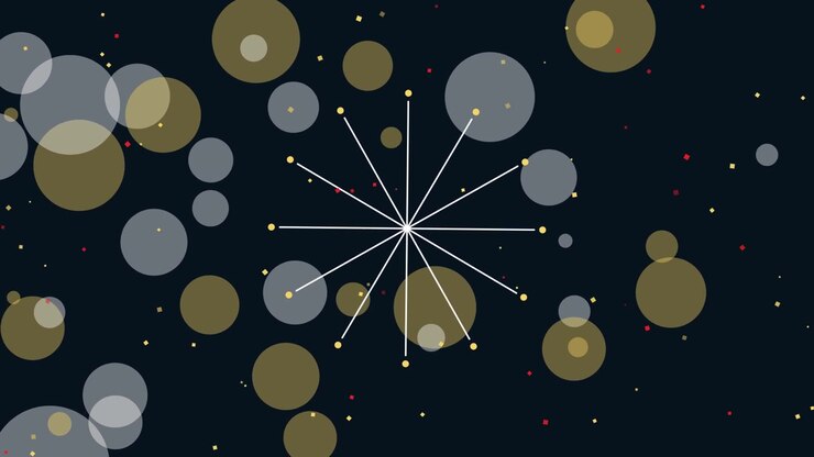 Grafica in movimento astratta con cerchi fluttuanti e linee geometriche