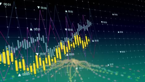 Animation-Der-Datenverarbeitung-über-Ein-Gitternetz-Vor-Grünem-Hintergrund-Mit-Farbverlauf