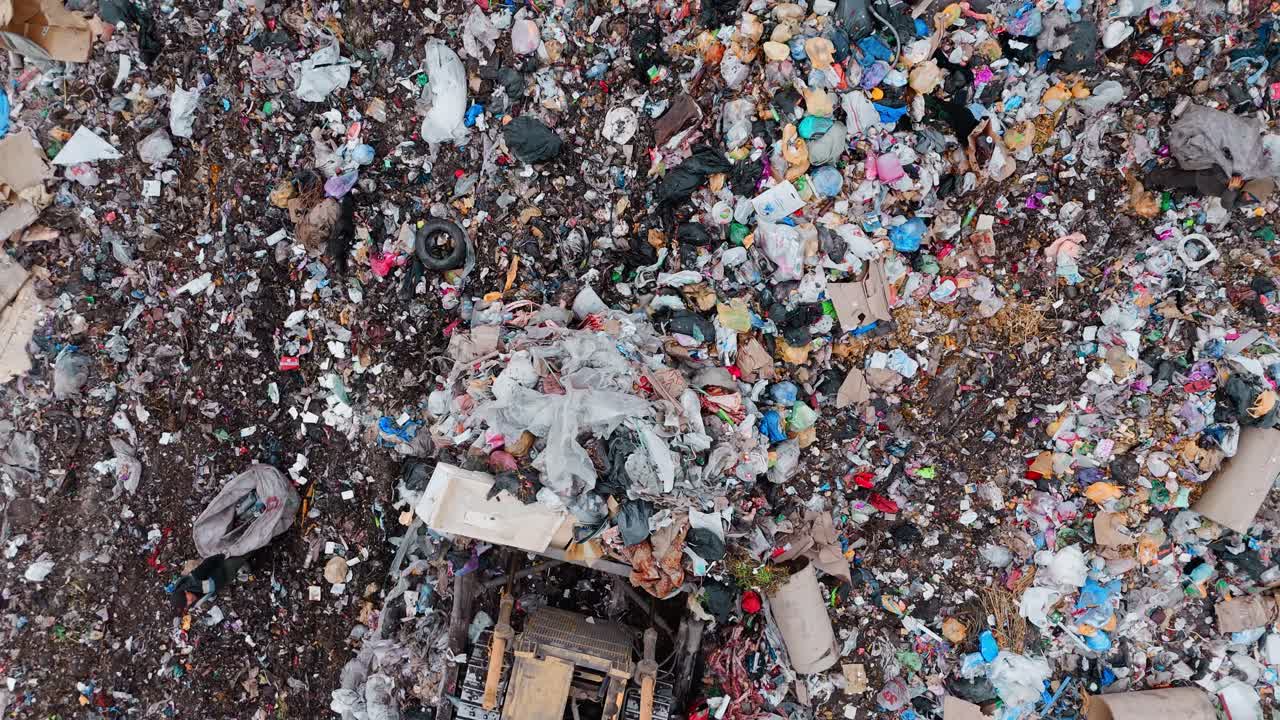 Aerial View of a Landfill with Bulldozer