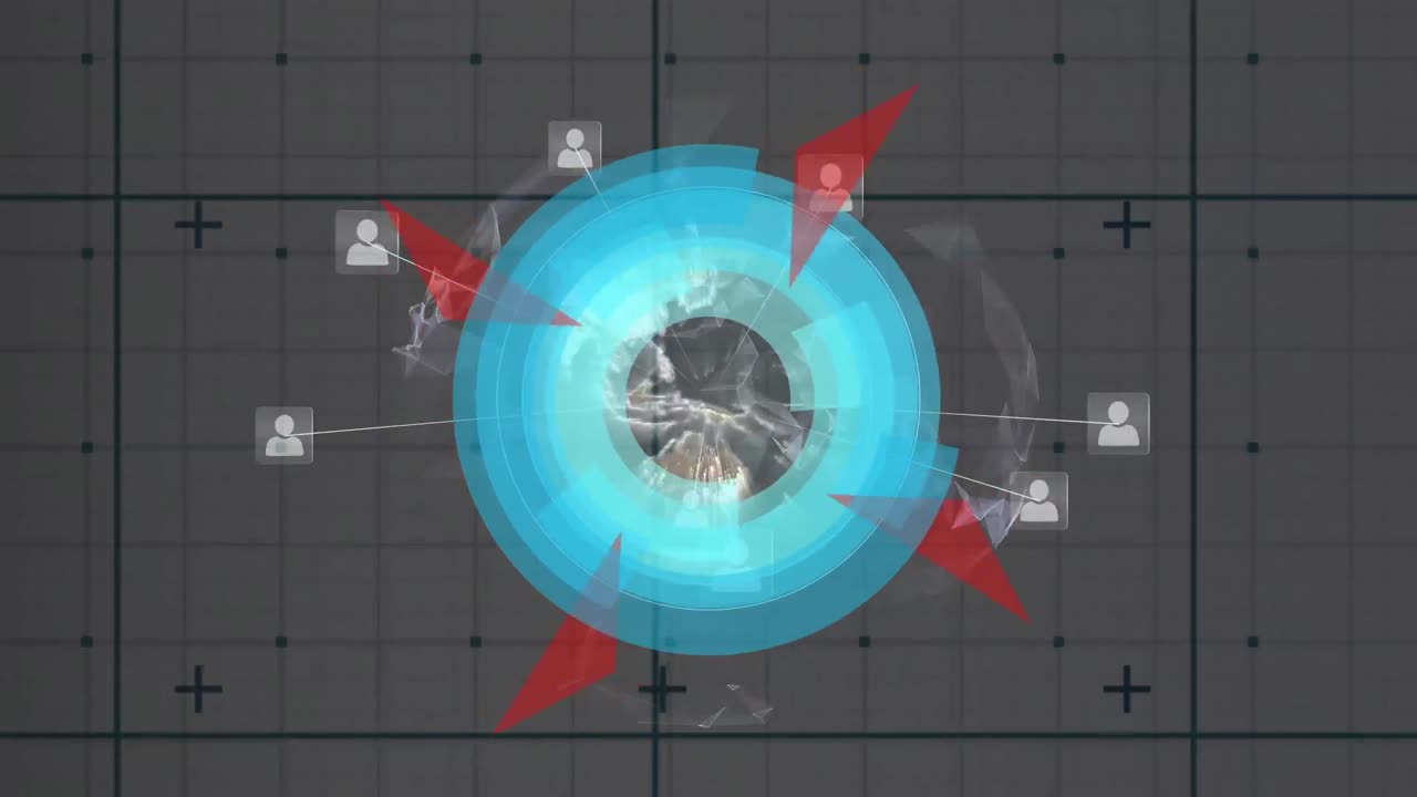 animación del escaneo del alcance con iconos sobre la cuadrícula