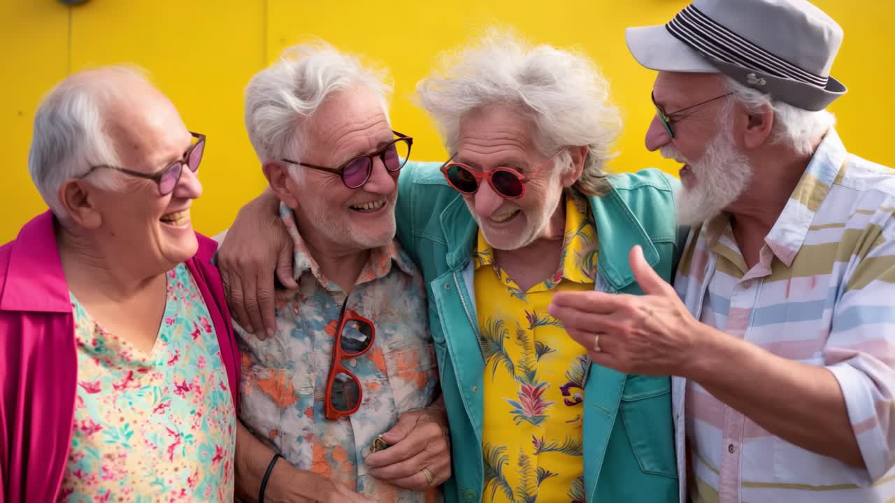 Senior friends laughing together outdoors