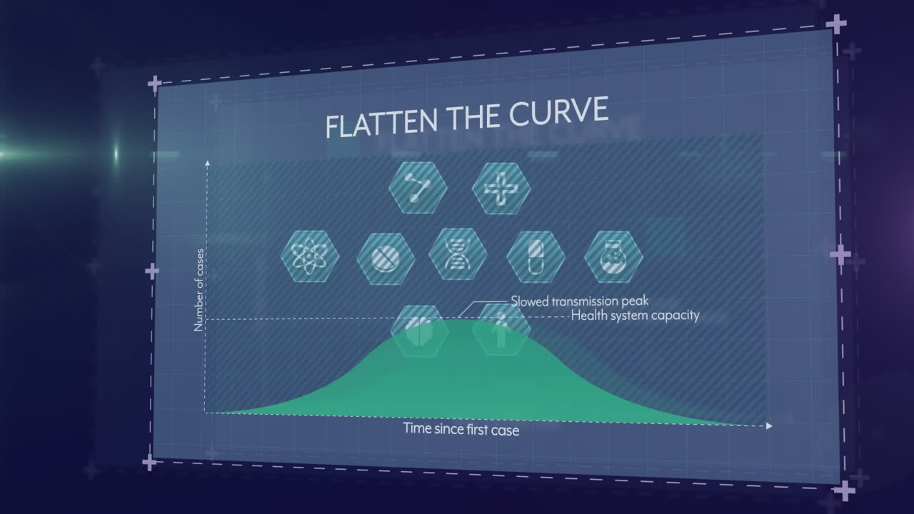 animación de la red de conexiones con iconos médicos sobre pantallas con procesamiento de datos