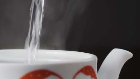 hot water pouring into a teapot