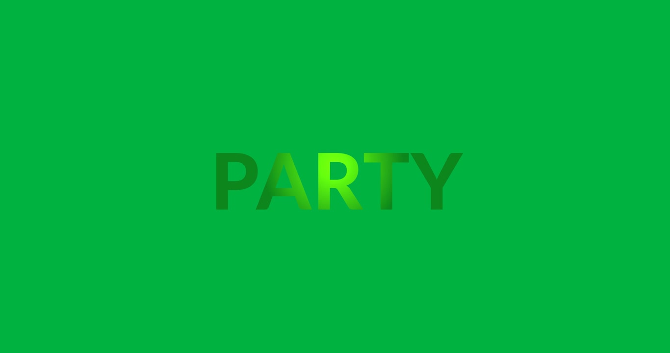 Animazione di testo del partito verde su sfondo trasparente