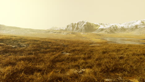 Rocky-desert-landscape-with-sparse-vegetation-and-mountains-peaks