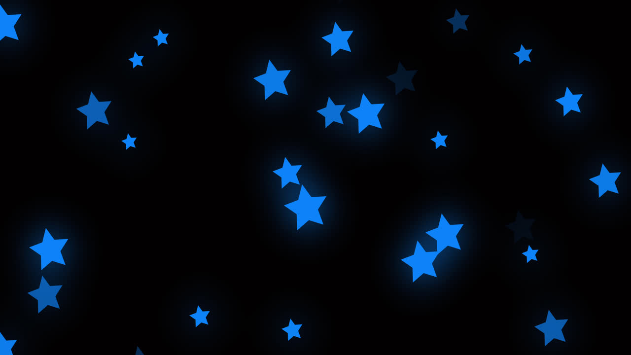 animación de estrellas azules brillantes que parpadean y se mueven en movimiento hipnótico sobre un fondo negro