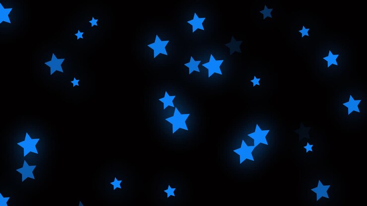 Animazione di stelle blu luminose che scintillano e si muovono con un movimento ipnotico su sfondo nero