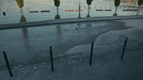 muddy footprints and wet streets left behind after receding floodwaters during the budapest flood 2024