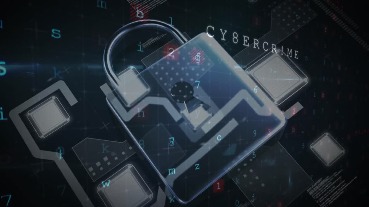 animación de números y letras cambiantes sobre el candado de seguridad en línea