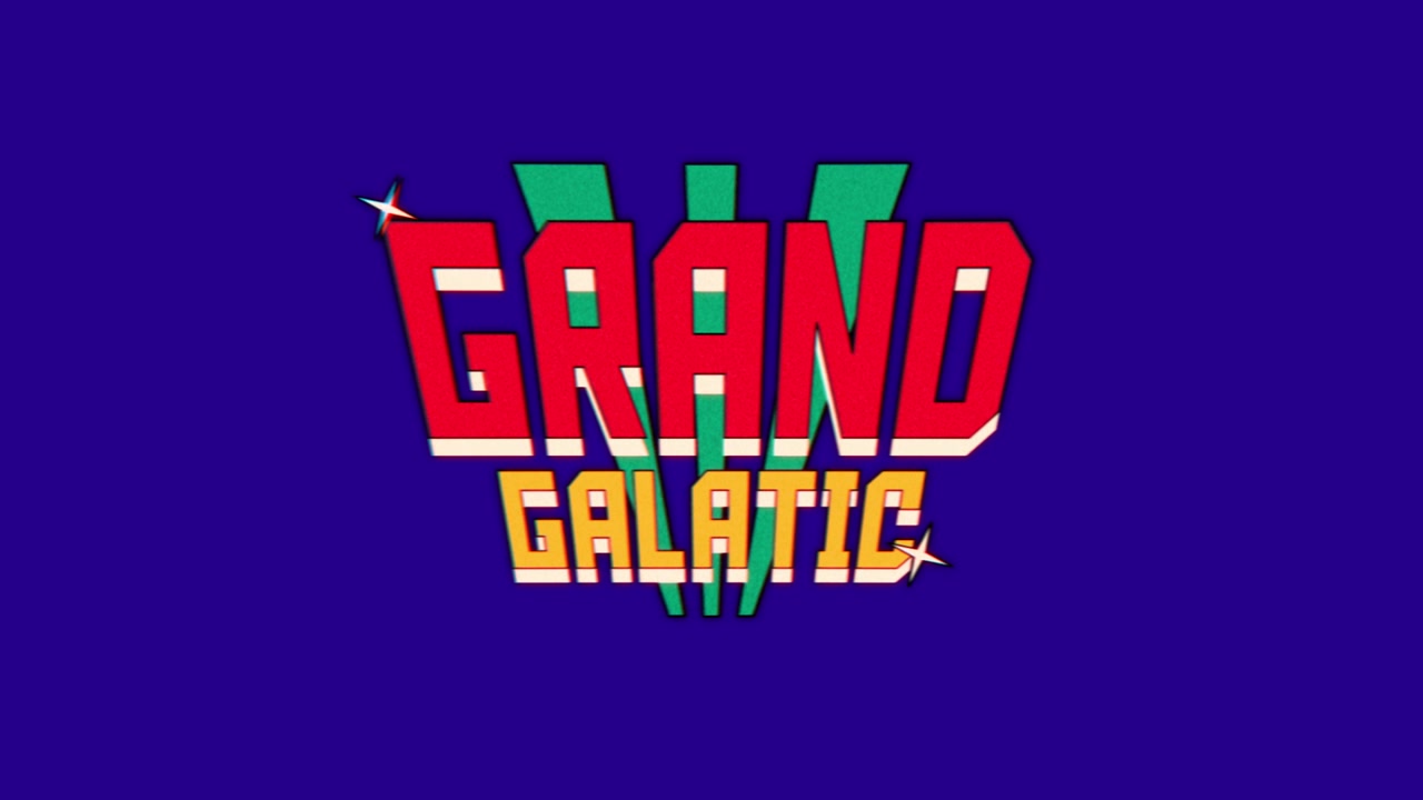 Farverig retro stor galaktisk logoanimation med funklende stjerner