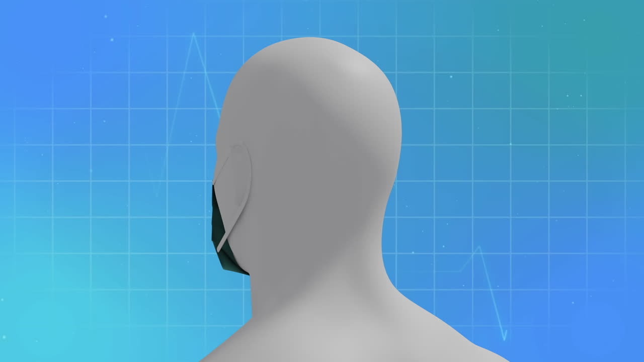 파란색 배경에 얼굴 마스크를 착용한 카디오그래프와 남자의 애니메이션