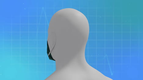 animación de cardiógrafo y hombre con máscara facial sobre fondo azul