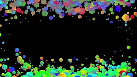 4k fondo abstracto en bucle con hermosas bolas multicolores como burbujas de pintura o gotas de tinte en el agua en estilo plano. 3d con luma mate como canal alfa. centro es libre de insertar, copiar espacio 18