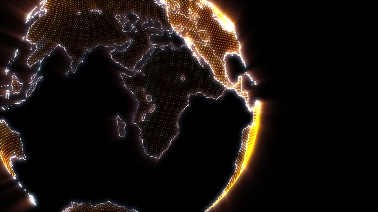 Digital orange planet Earth on a black background.