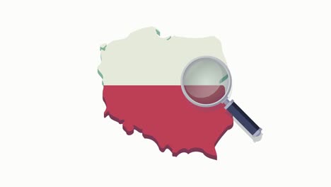 loop search with magnifying glass on the map of poland with the flag on a white background (flat design)