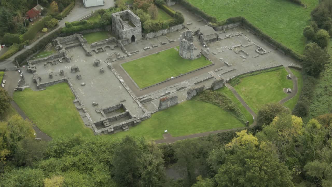 Aerial View of Ancient Abbey Ruins