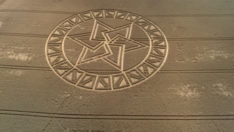 Mysterious-West-Meon-golden-barley-field-crop-circle-pattern-aerial-orbit-right-view