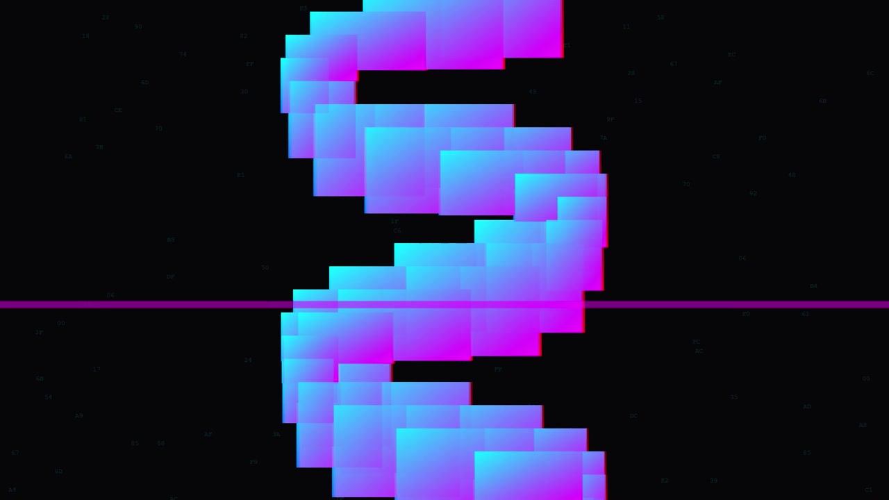 Abstract Motion Graphic of Glowing Neon Squares in S-Curve