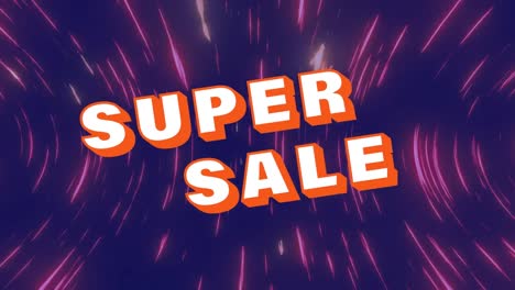 animation of super sale text over illuminated circular pattern against abstract background