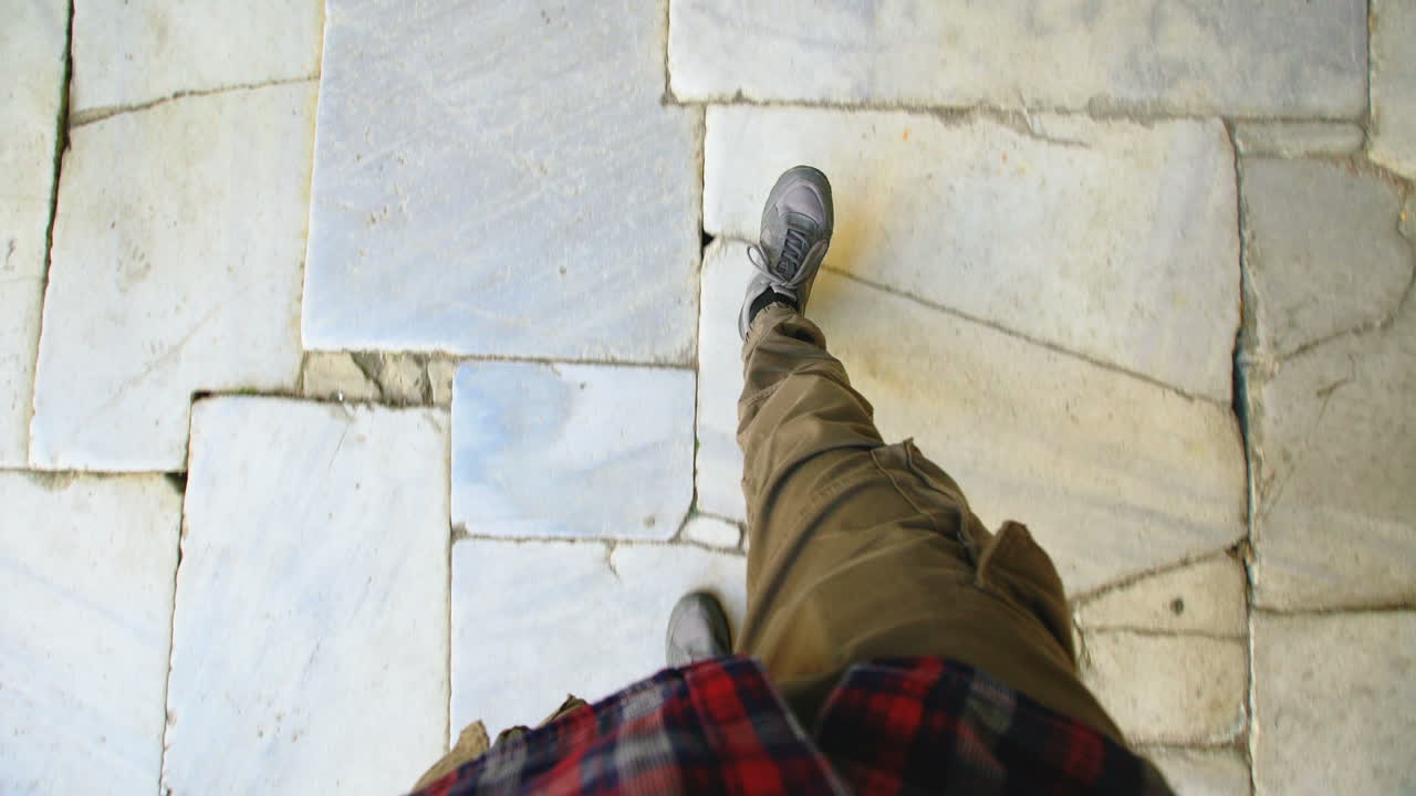 Walking on an antique stone pavement