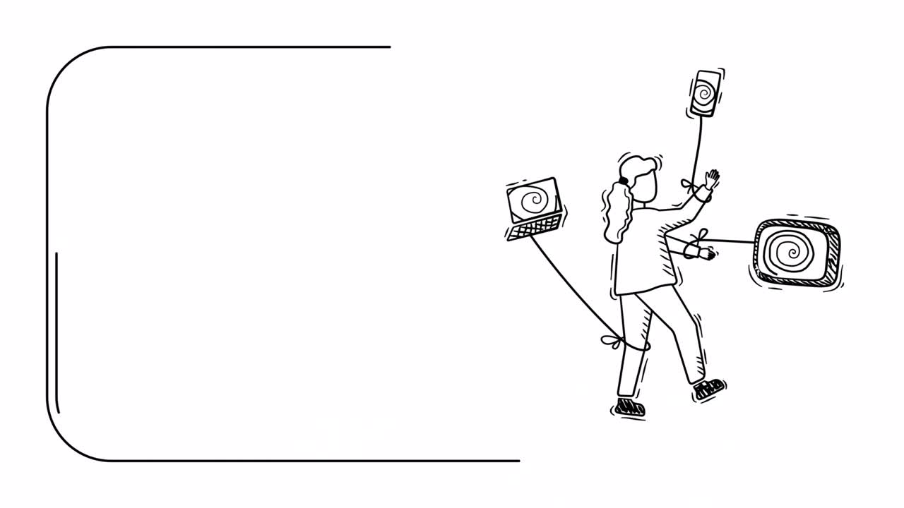 video en 4k de una chica conectada a las tecnologías en estilo doodle.