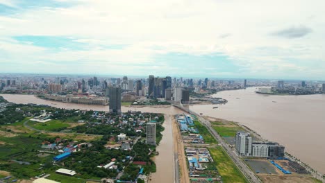aerial view of phnom penh cityscape with rivers and bridges