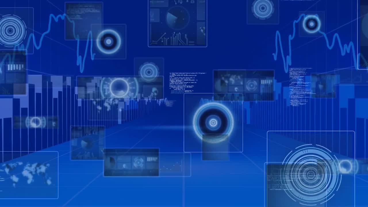 Animation of scope scanning and data processing on blue background