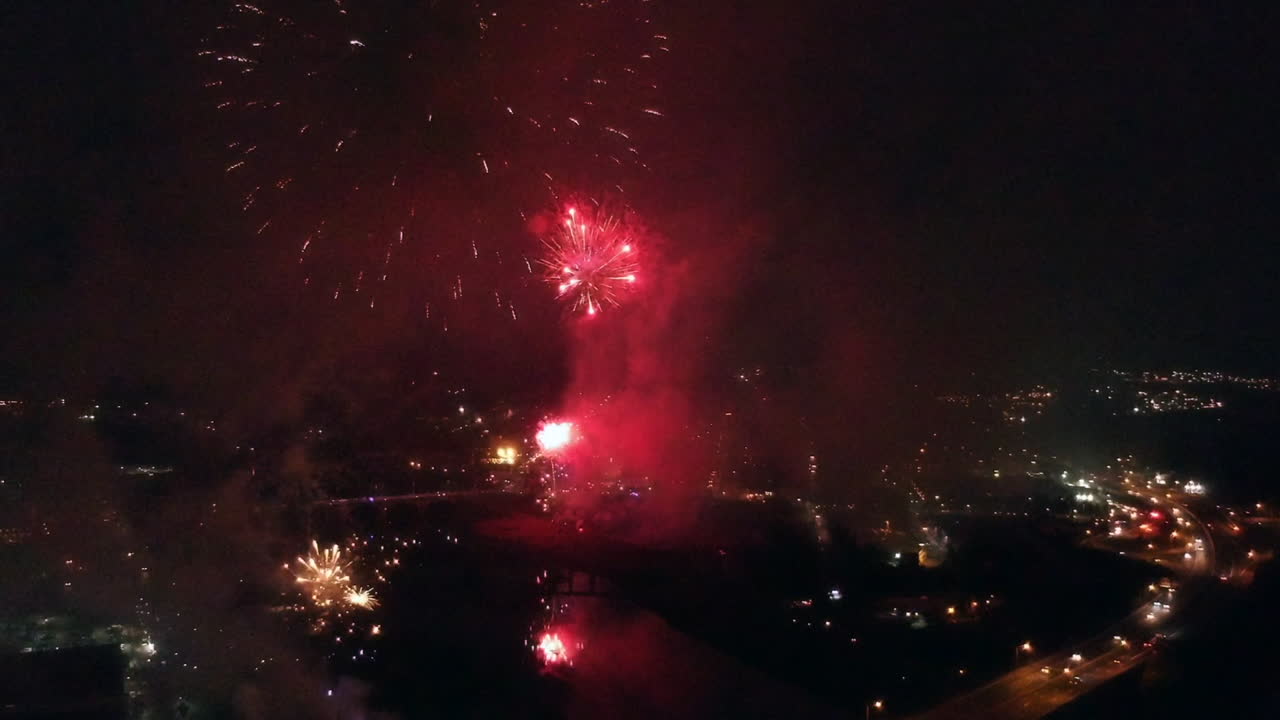 Drone footage of fireworks 320 feet high above a highway
