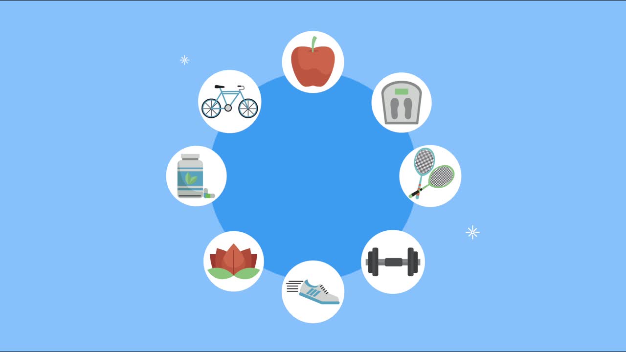 healthy lifestyle set icons around