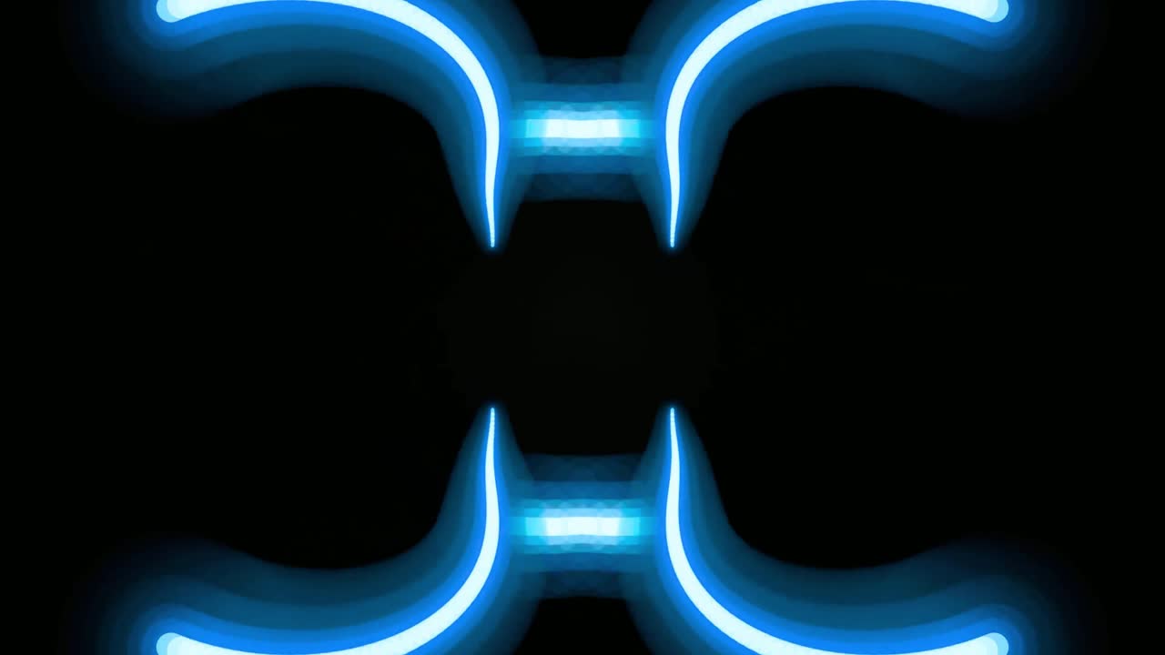 Abstract Blue Glowing Symmetrical Shapes and Lines on Black Background