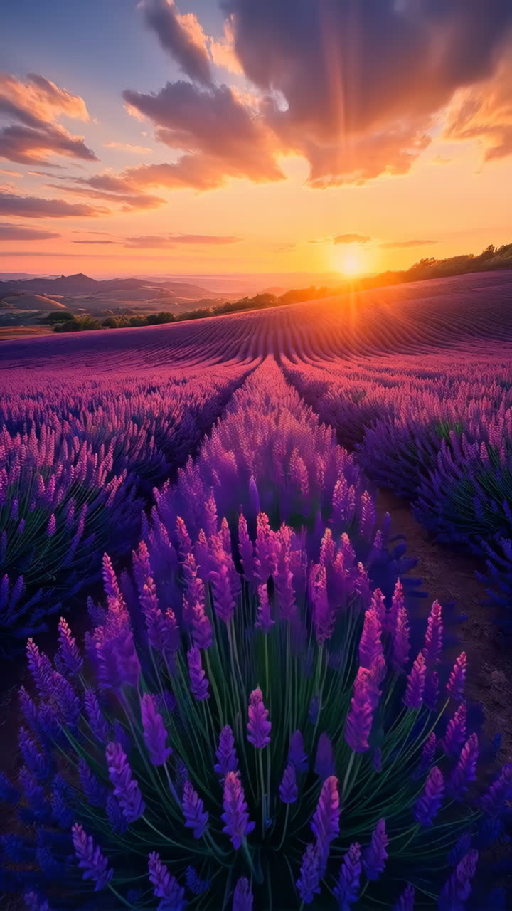 Vibrant Lavender Field at Sunset