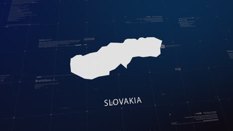 slovakia country map comes to life with cinematic panning, unveiling key details, the capital, and slogan, providing an engaging background for corporate and commercial use