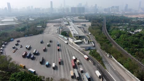 aerial view of hong kong and mainland china kok ma chau control point and border crossing to shenzhen